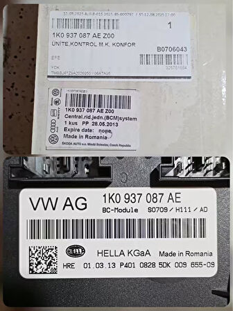 1K0937087AE Z00 2008-2013 Skoda Superb BCM Konfor Beyni AtiParts
