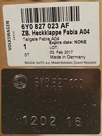 6Y0827023AF 2005-2008 Skoda Fabia Bagaj Kapağı AtiParts