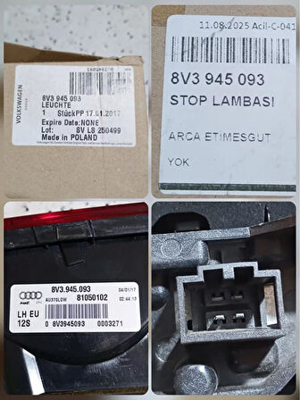 8V3945093 2013-2016 Audi A3 Sol İç Stop Lambası AtiParts