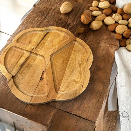 Üç Bölmeli Ahşap Sunumluk/Çerezlik