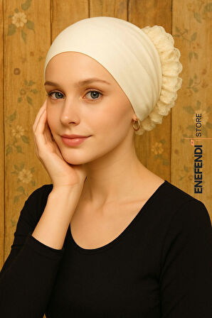 Silikonlu Fırfırlı Bone Kaymayan Topuz Bonesi Dikişsiz Krem | Konforlu Şık Pratik Bone