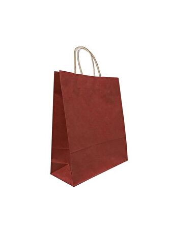 Büküm Saplı Kraft Kağıt Çanta Karton Hediyelik Poşet Torba - Bordo - 31x41 Cm. - 25 Adetlik Paket