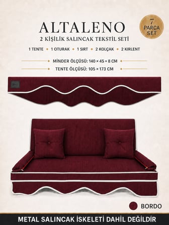 Zish Home  Bordo 2 Kişilik 140×45 cm Süngerli Bahçe Balkon Salıncak Minderi | Yıkanabilir Kılıflı, Tenteli Keten Kumaş Tekstil Seti | 24 DNS 8 cm Orta Sert Sünger