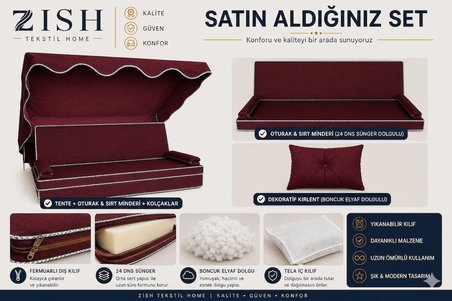 3 Kişilik Bahçe Balkon Salıncağı Tekstil Seti 164x48x8 Cm Minder Ölçüsü Oturak Sırt Minderi ve Tente Takımı Bordo, Metal iskelet dahil değildir