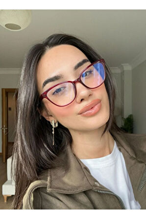 Nancy Bordo Cat eye 56 ekartman çekik Blue block Mavi Işık Korumalı Cam değişebilir Ekran gözlüğü