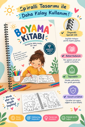 Sürpriz Hediyeli, Psikolog Onaylı Çocuklar için Boyama Kitabı, A4 Boyutunda 48 Sayfa 3+ Yaş