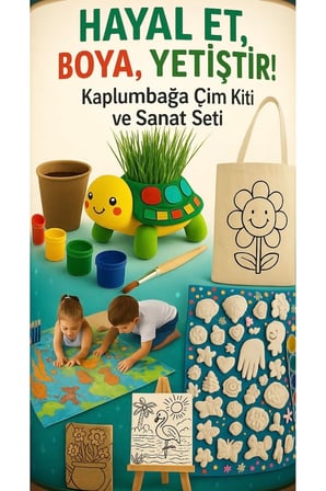 Kaplumbağa Çim Kiti ve Boyama Sanat Seti – Eğlenceli Aktivite ve Hobi Seti