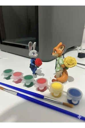 METAKEY3D 2 Lİ SET Sevgililere Özel Zootropolis Boyama Seti Parmak izi Anahtarlık Sevgililer Günü Hediye