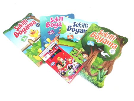 Yeni Sezon 2.seri Boyama Kitabı Seti 4 kitap 4x48=192 sayfa  ve 12 Renk Boyama kalemi