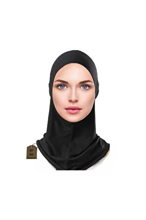 Boyunluklu Bone , Spor Bone , Hijab , Tesettür, Siyah , Geçmeli Hazır Bone