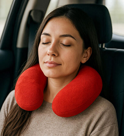 Peluş U Tipi Boyun Yastığı Yumuşak ve Ergonomik Seyahat Konforu