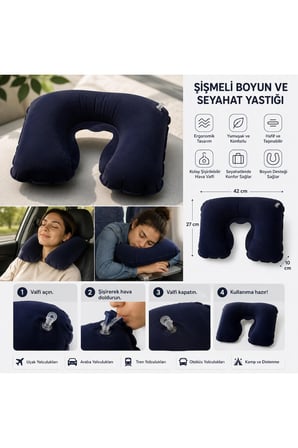  Şişme Boyun Yastığı Seyahat Yastığı – Araç Uçak Otobüs Yolculukları İçin