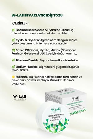 W-Lab Cosmetics Beyazlatıcı Diş Macunu 100 Ml ve W-Lab Cosmetics Beyazlatıcı Diş Tozu 75 Gr