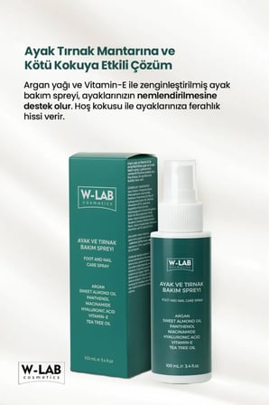 W-Lab Cosmetics Ayak Topuk Bakım Kremi 100 ML ve W-Lab Cosmetics Ayak Tırnak Bakım Spreyi 100 Ml