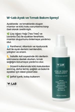 W-Lab Cosmetics Ayak Topuk Bakım Kremi 100 ML ve W-Lab Cosmetics Ayak Tırnak Bakım Spreyi 100 Ml