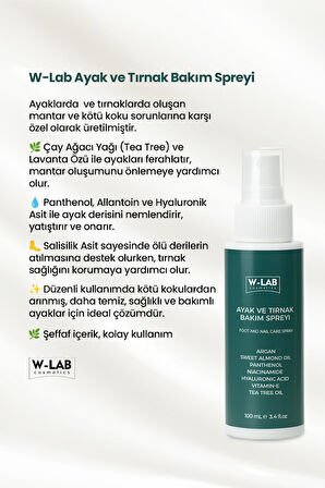 W-Lab Kozmetik Ayak Topuk Bakım Kremi 100 ML ve W-Lab Kozmetik Ayak Tırnak Bakım Spreyi 100 Ml