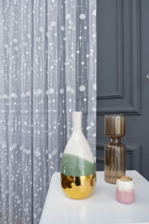 Dünya Yuvarlak Daire 1e 2 Pileli Desen Tasarım Brode Işlemeli Tül Perde