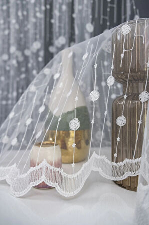 Dünya Yuvarlak Daire 1e 3pileli Desen Tasarım Brode Işlemeli Tül Perde