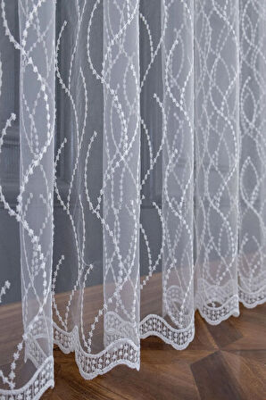 Sarmaşık Brode Işlemeli 1 E 2 Kat Pileli Tül Perde