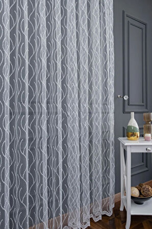 Sarmaşık Brode Işlemeli 1 E 2 Kat Pileli Tül Perde