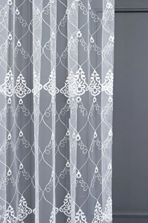 Selçuklu Damask Brode Işlemeli 1e3pileli Salon Oturma Odası Tül Perde