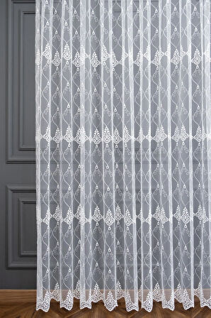 Selçuklu Damask Brode Işlemeli 1e3pileli Salon Oturma Odası Tül Perde