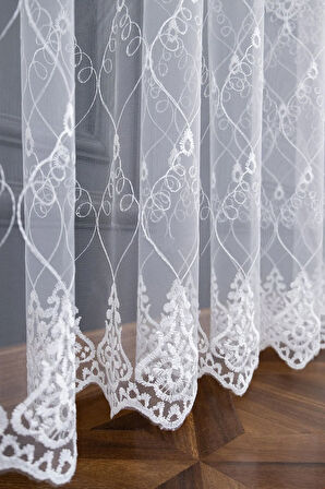 Selçuklu Damask Brode Işlemeli 1e3pileli Salon Oturma Odası Tül Perde