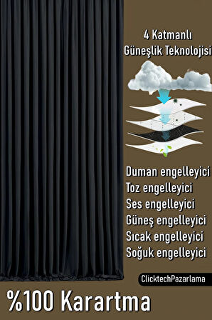 4 Katmanlı Siyah Blackout Güneşlik Perde - Toz Önleyici, Ses Yalıtımı, Sıcak ve Soğuk Yalıtımı