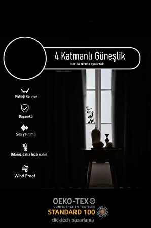 4 Katmanlı Siyah Blackout Güneşlik Perde - Toz Önleyici, Ses Yalıtımı, Sıcak ve Soğuk Yalıtımı