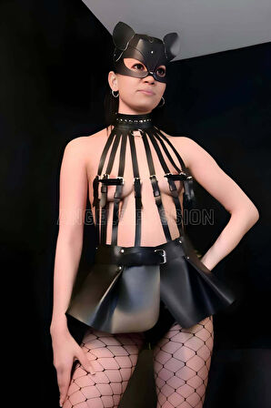 Büstiyer Ve Choker Görünümlü Şık Etek Harness - Brf998