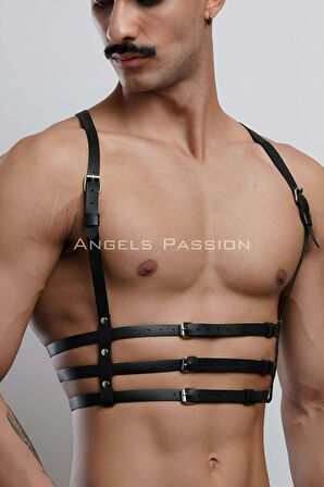 3 Sıralı Erkek Göğüs Harness, Şık T-shirt Üzeri Aksesuar - Brfm107