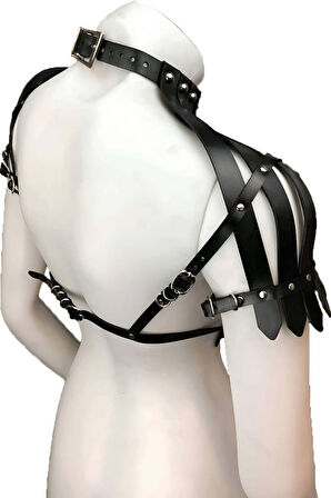 Arkası Açık Deri Crop Büstiyer Harness - Brf1257