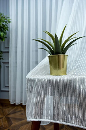 Burgu Çizgi Pırıltı Sim Çizgili Parlak Işıltılı Ip Tül 1/2kat Pileli Tül Perde