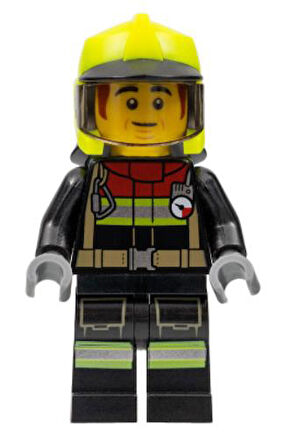 Lego Minifigür - Fire - Male, Black Jacket and Legs with Reflective Stripes and Red Collar cty1362