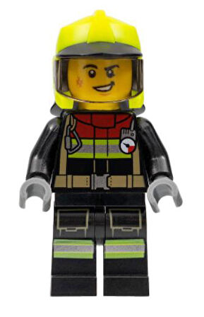 Lego Minifigür - Fire - Male, Black Jacket and Legs with Reflective Stripes and Red Collar cty1370