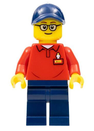 Lego Minifigür - Legoland Park Worker Male with Glasses, Dark Blue Hat, Red Polo Shirt with 'LEGOLAND' on Back and Dark Blue Legs llp016