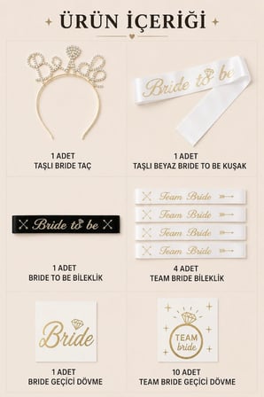 Bride To Be Aksesuar Seti Bekarlığa Veda Partisi Bride Taşlı Taç Kuşak Bileklik Dövme