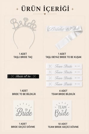 Bride To Be Aksesuar Seti Bekarlığa Veda Partisi Bride Taşlı Taç Kuşak Bileklik Dövme