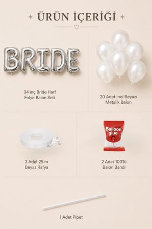 Bride To Be Bekarlığa Veda Balon Seti Gümüş Büyük 34 İnç Harf Folyo İnci Beyazı Metalik Balon Parti Süsleri