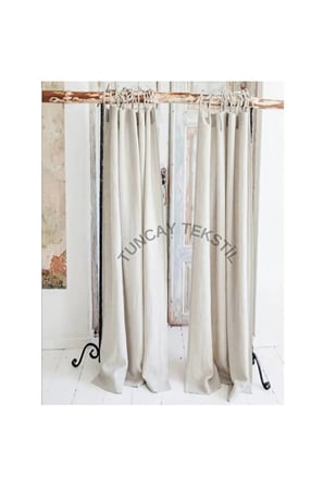 %100 Pamuklu Vintage Bridli Sade Keten Perde