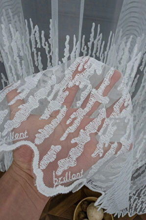 Farbateks Dikim Dina Işlemeli Geniş Desen Etek Işlemeli 2kat Pileli Tül Perde