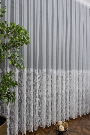 Farbateks Dikim Dina Işlemeli Geniş Desen Etek Işlemeli 2kat Pileli Tül Perde