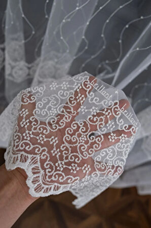 Farbateks Dikim Brode Işlemeli Ela Desen Tasarım 2kat Pileli Tül Perde