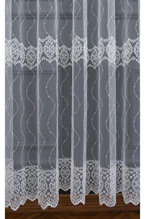 Farbateks Dikim Brode Işlemeli Ela Desen Tasarım 3kat Pileli Tül Perde