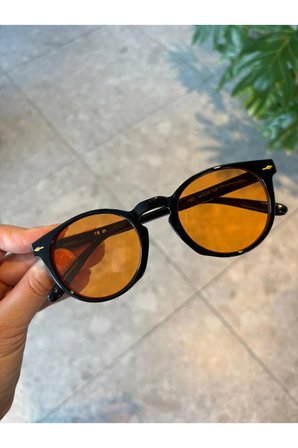 Brina Yuvarlak Unisex Siyah Turuncu Camlı Güneş Gözlüğü Erkek Kadın