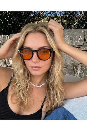 Brina Yuvarlak Unisex Siyah Turuncu Camlı Güneş Gözlüğü Erkek Kadın