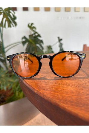 Brina Yuvarlak Unisex Siyah Turuncu Camlı Güneş Gözlüğü Erkek Kadın
