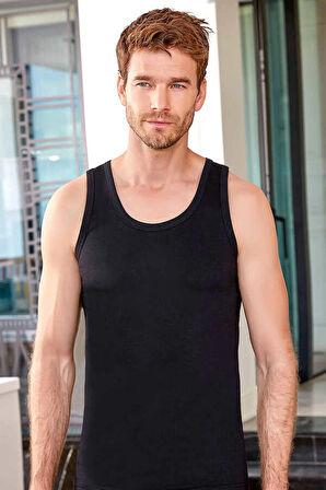 Erkek 3 'lü Siyah Askılı % 100 Pamuk Loksuz Penye Atlet BERRAK /1022