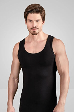 Erkek 3 'lü Siyah Askılı % 100 Pamuk Loksuz Penye Atlet BERRAK /1022