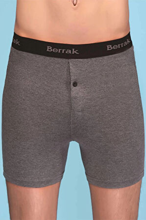 Erkek 3'lü Füme Renk UZUN PAÇA Likralı Düğmeli Yüksek Bel Boxer-Short-Külot BERRAK / 1059